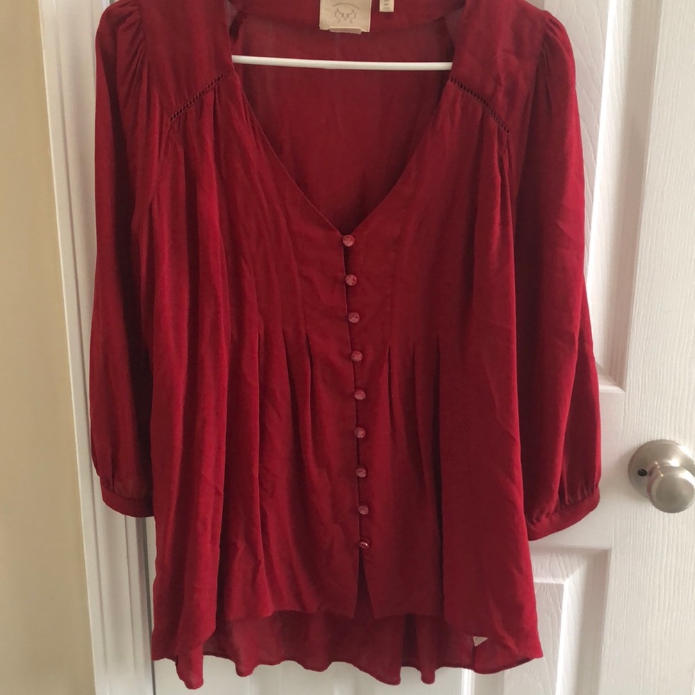 Red button up blouse